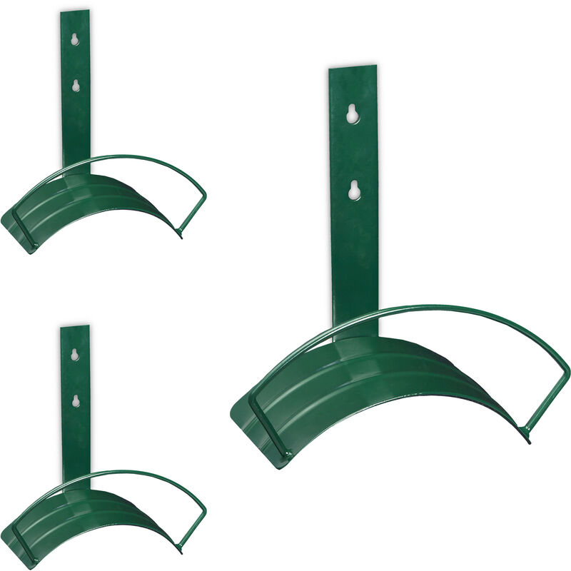 Support mural pour le tuyau d'arrosage de 5/8 pouces et 60 m, lot de 3, acier, 33 x 32,5 x 16,5 cm, vert - Relaxdays