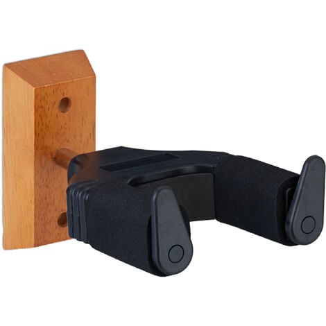 Relaxdays Support mural pour votre guitare, porte-guitare avec mécanisme de fermeture automatique, noir et nature