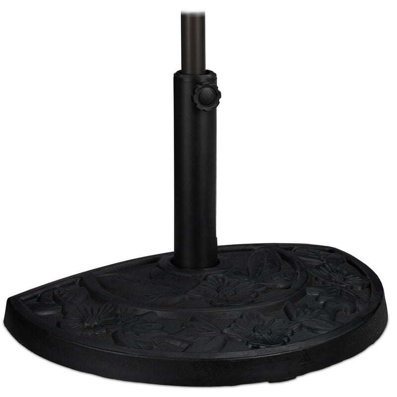 Support à parasol demi-rond, pour des barres de 34-50 mm, résistant aux intempéries, design à fleurs, noir - Relaxdays
