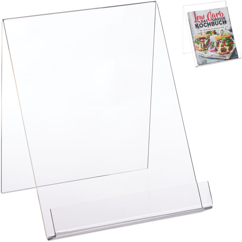 Support pour livre, lot de 2, présentoir en acrylique A4, solide, grands livres, HxLxP: 24 x 21 x 19 cm, transparent