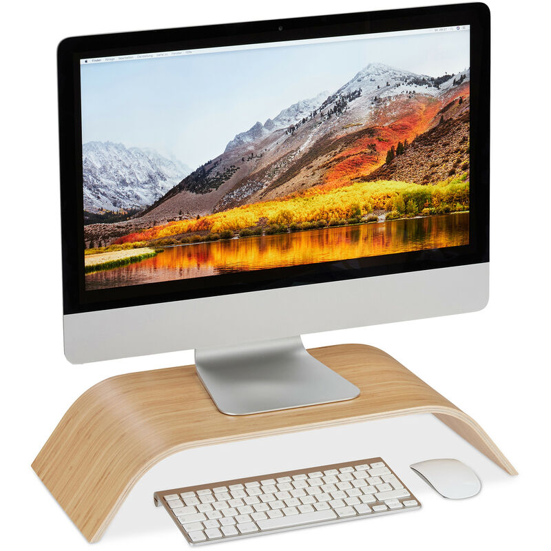 Relaxdays - Support pour moniteur bambou, Rehausseur d'écran bureau arrondi, ergonomique, hlp 10 x 52,5 x 24 cm, naturel