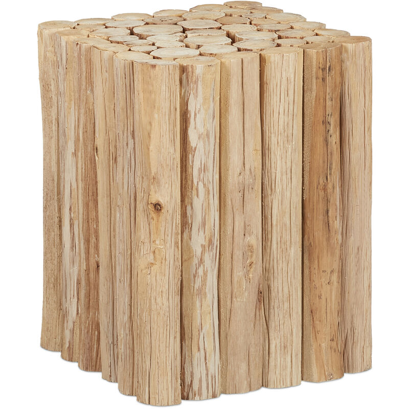 Support pour plantes, en rondins de bois, matériaux naturels, tabouret carré, hlp : 38 x 30 x30 cm, naturel - Relaxdays