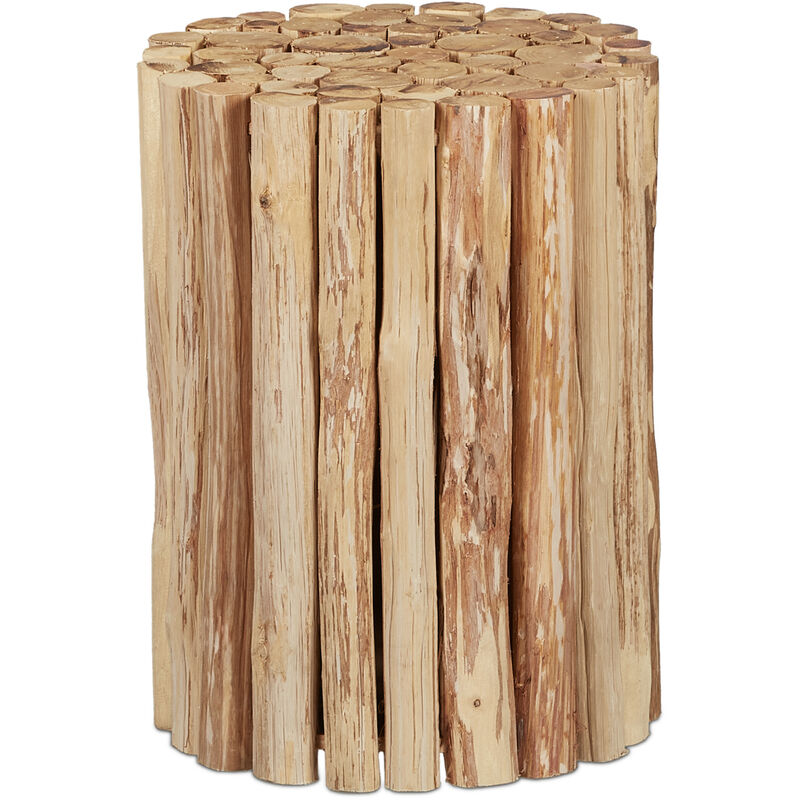 Support pour plantes, en rondins de bois, matériaux naturels, tabouret rond, HxD 38 x 30 cm, naturel - Relaxdays