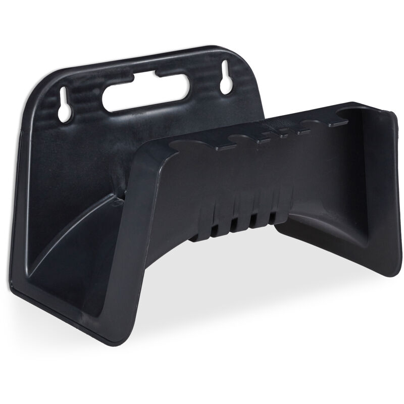 Support pour tuyau, lot de 2, mural en plastique, suspension pour tuyau d'arrosage de jardin, HlP 14 x 24 x 16 cm, noir