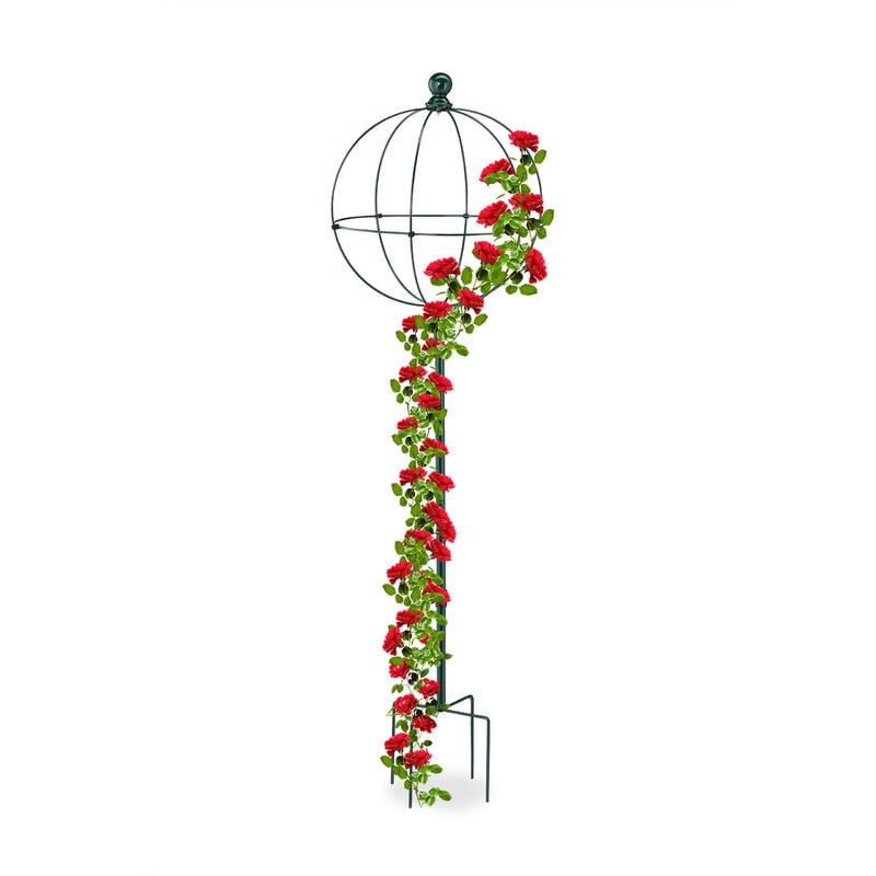 Supporti ad Obelisco per Rampicanti con Sfera, Set da 2, Alti 126 cm, Graticolati per Piante Rose, Verde Scuro - Relaxdays