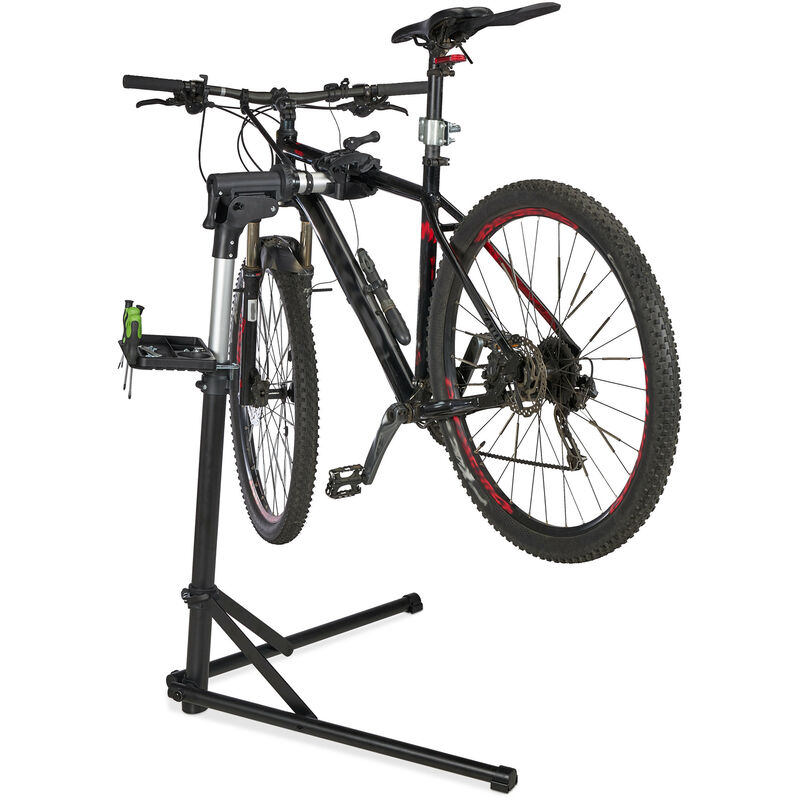 Relaxdays Bike Repair Stand, Foldable Telescopic Maintenance Stand, Handlebar Holder, Frames 25-40mm, up to 30kg, Black