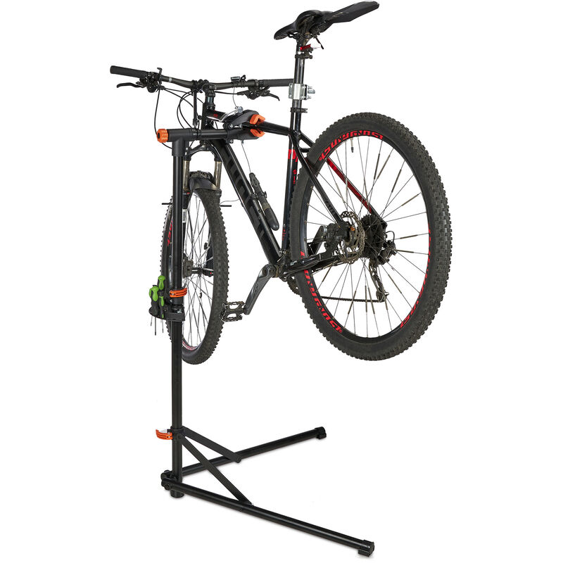 Bike Repair Stand, Foldable Telescopic Maintenance Stand, Handlebar Holder, Frames 25-40mm, up to 30kg, Black - Relaxdays