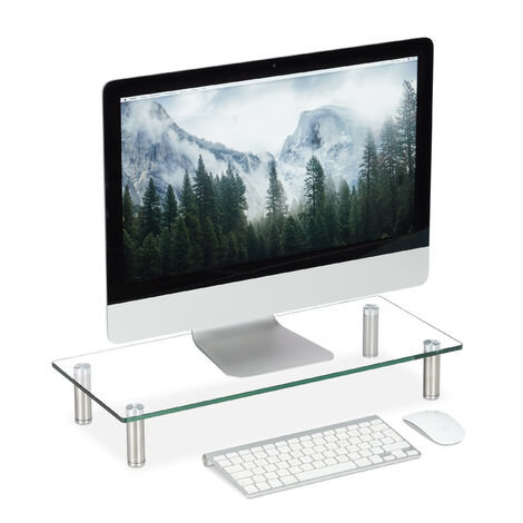   Supporto Monitor, Alzatina per TV, Standing Computer Desk, Rialzo Scrivania, Regolabile, 56x24 cm, trasparente