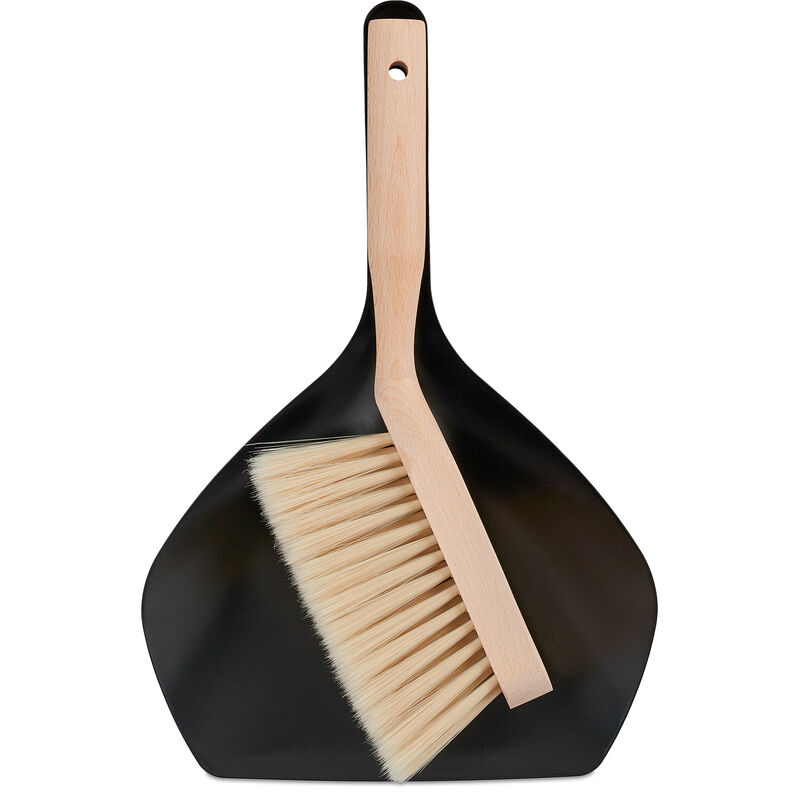 Relaxdays - Sweeping Set, Household & Camping, Metal & Beechwood, Hand Brush & Dustpan, 6 x 21.5 x 33 cm, Black/Natural