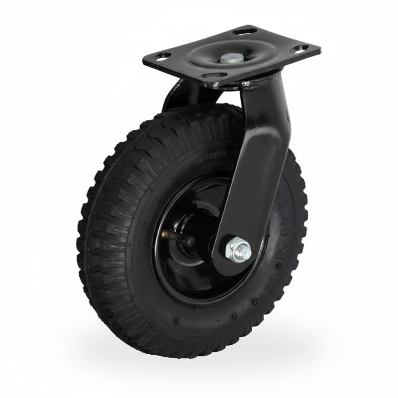 Relaxdays swivel castor, pneumatic tyre 2.50-4, heavy-duty, steel plate for screw mounting, up to 120 kg, black