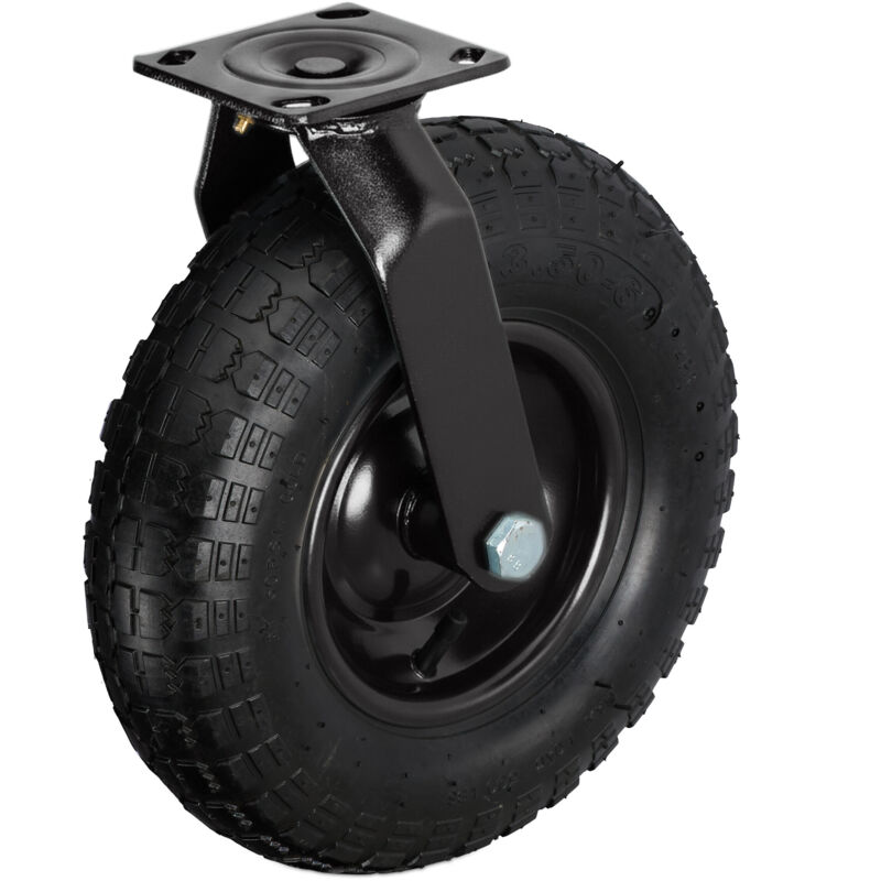 Relaxdays Swivel Castor, Pneumatic Tyre 3.00-4, Heavy-duty Transport Castor, Mounting Plate, Up To 120 Kg, Black