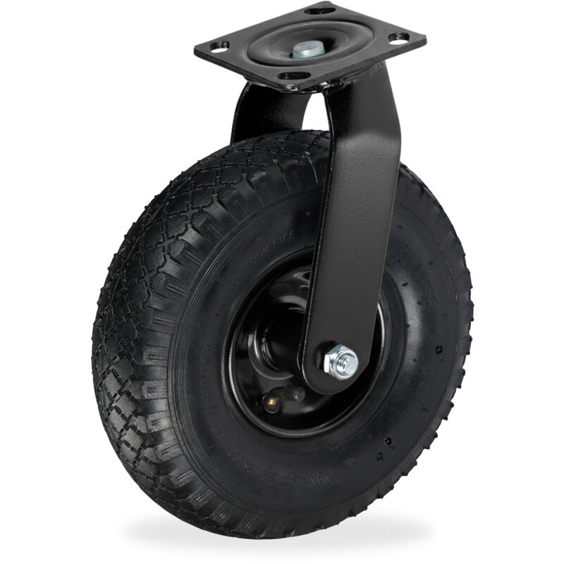Relaxdays swivel castor, pneumatic tyre 3.00-4, heavy-duty, plate mount, up to 120 kg, black