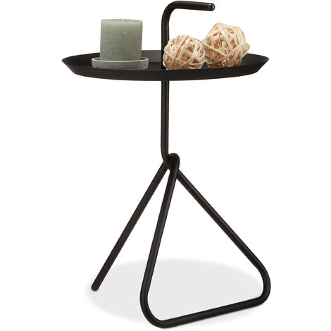   Table basse appoint design en métal avec poignée, Table chevet ronde, Table de café, HxD env. 59 x 40cm, noir