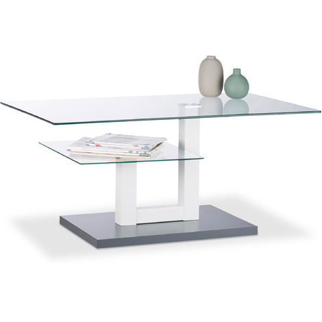 Relaxdays Table Basse en Verre Rectangulaire Plateau Vitré Petite Surface Table de Salon Originale HLP 45x100x60cm, Gris