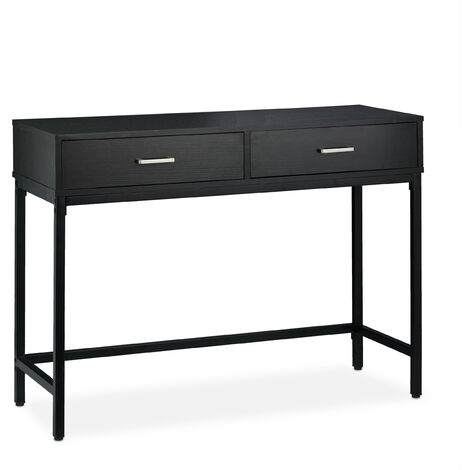  Table console, meuble d'appoint 2 tiroirs, HLP 81 x 110 x 42 cm, étroit, couloir & salon, gain de place, noir