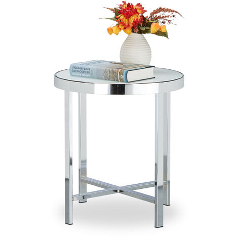 Relaxdays Table d'appoint console en verre opale table verre argenté acier HxlxP: 46 x 41 x 41 cm, argenté