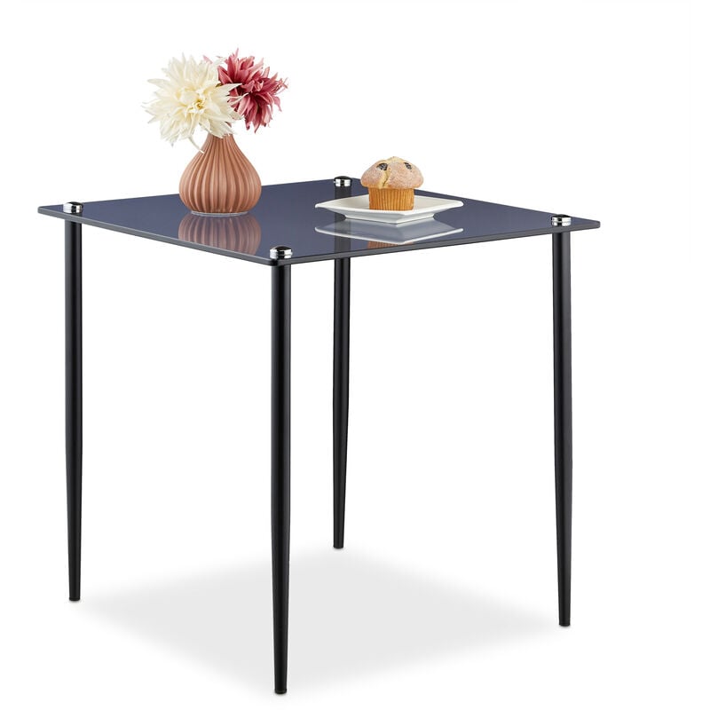 Table d'appoint en verre, carrée, acier, moderne, h x l x p : 50 x 50 x 50 cm, pour le salon, gris/noir - Relaxdays