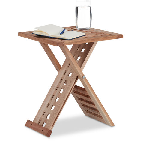 Relaxdays Table d’appoint pliante table basse bois de noyer table de chevet salon HxlxP: 40,5 x 33 x 33 cm, nature