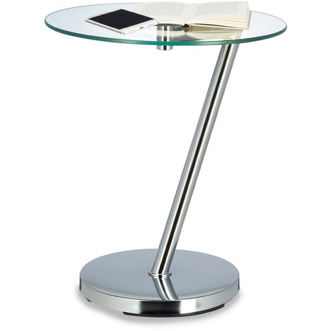 Relaxdays Table d'appoint ronde verre clair table café console table basse HxlxP: 52 x 45 x 45 cm, argenté