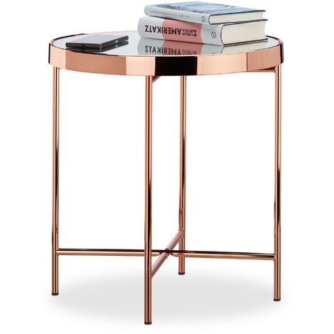   Table d'appoint table de café plateau en verre rond cuivre salon moderne HxlxP: 46 x 42 x 42 cm, cuivre