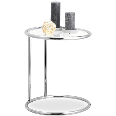 Relaxdays Table d'appoint verre, cadre chromé, Table de chevet ronde, Table de café, bistrot, H x D 53 x 45 cm, argenté