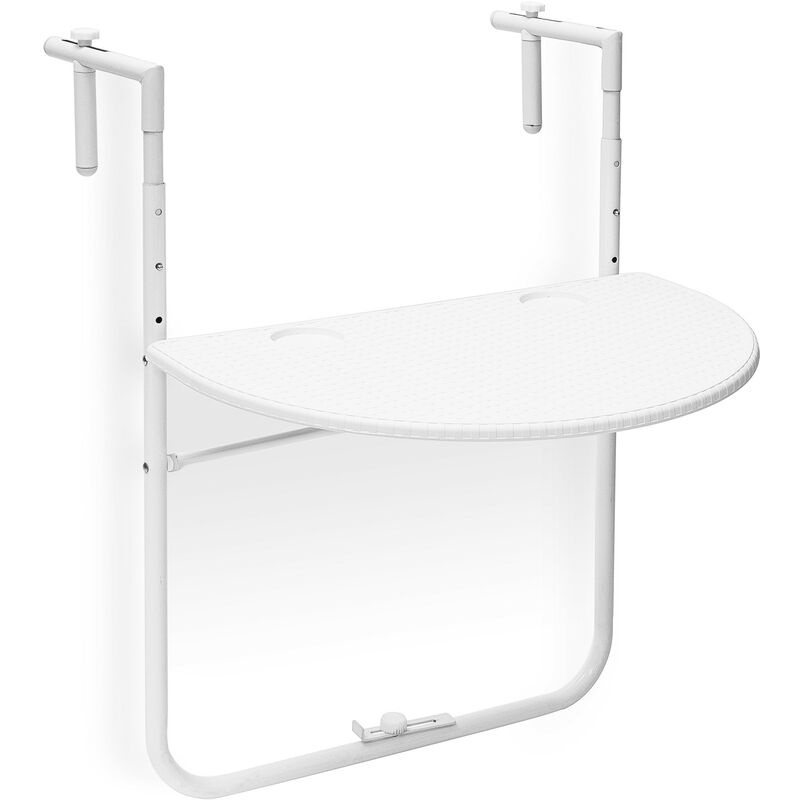 Table de balcon pliante pliable appoint table suspendue rabattable bastian rotin hauteur réglable l x p: 60 x 40 cm, blanc - Relaxdays