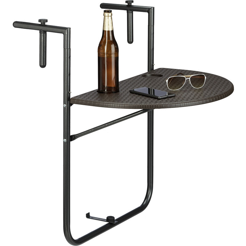 Table de balcon pliante pliable appoint table suspendue rabattable bastian rotin hauteur réglable l x p: 60 x 40 cm, brun - Relaxdays