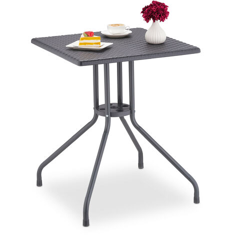 Relaxdays Table de jardin aspect rotin, forme carrée, HxLxP: 75x61x61 cm, balcon, plastique, métal, extérieur, gris
