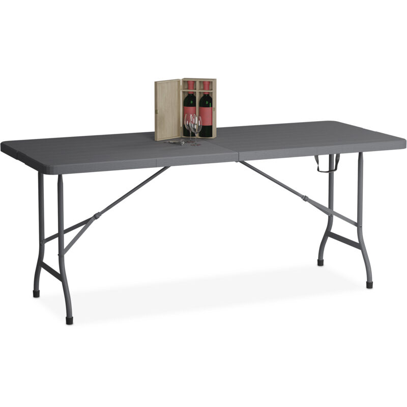 Table de jardin pliante, 73 x 180 x 74 cm, plastique et acier, résistante aux intempéries, grise - Relaxdays