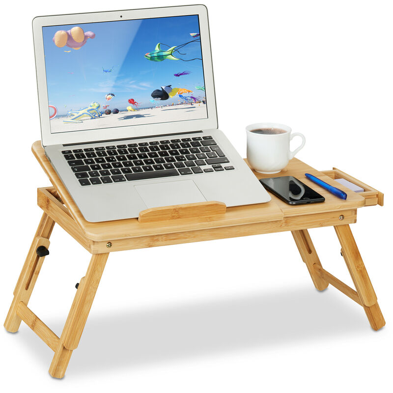 Relaxdays - Table de lit et canapé pour ordinateur portable, en bambou, pliable, hauteur et inclinaison réglables, nature