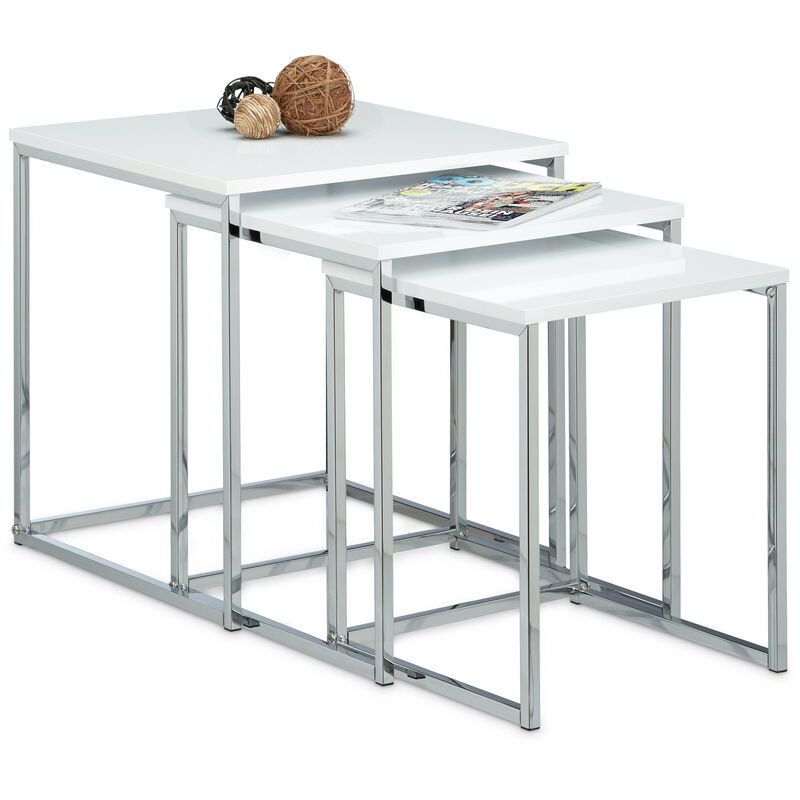 Relaxdays - Table gigogne lot de 3 HxlxP: 42 x 40 x 40 cm table basse table appoint plateau carré en bois avec pieds en métal salon gain de place