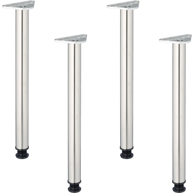 Table Legs, Set of 4, HxD: 71 x 6 cm, Stainless Steel, Adjustable Feet, for Desks & Dining Tables, Silver - Relaxdays