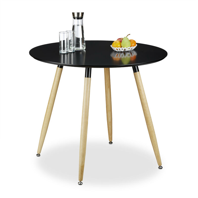 Relaxdays - Table à manger ronde en bois ARVID HxD: 74 x 90 cm table d'appoint table de salon pieds nature, noir
