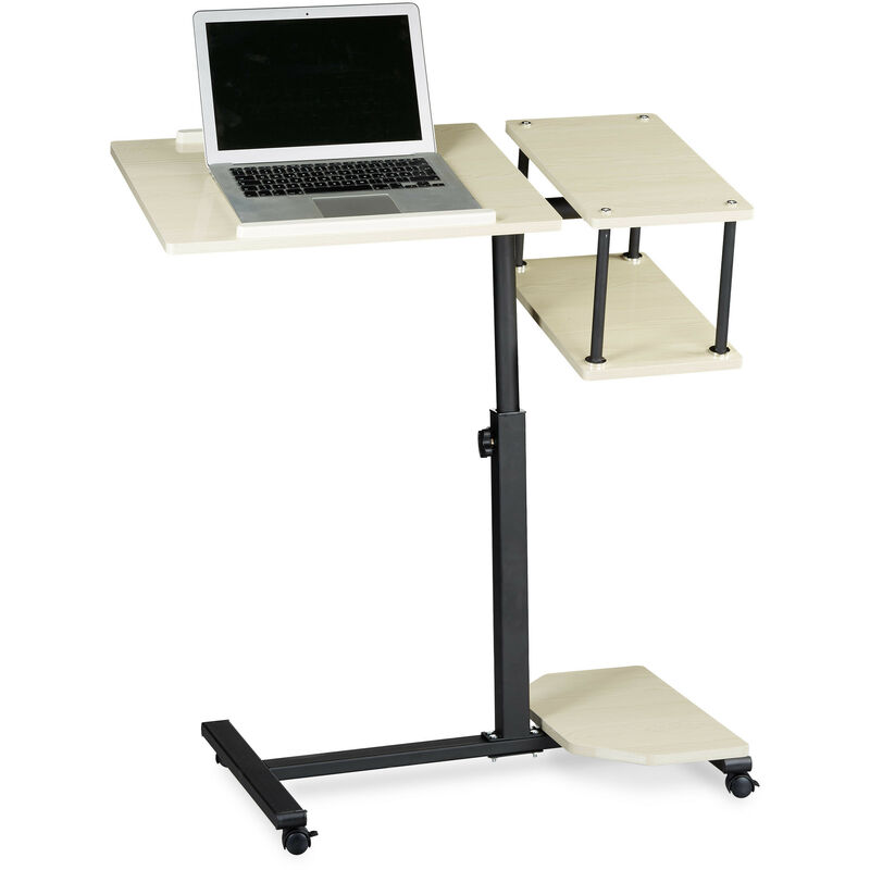 Relaxdays - Table ordinateur portable, 4 roues, freins, support tablette hauteur réglable xl 100 x 77 x 40 cm bois crème