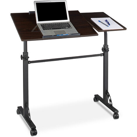   Table ordinateur portable hauteur réglable HxlxP : 110 x 100 x 50 cm roues table bout de canapé lit bois, noir