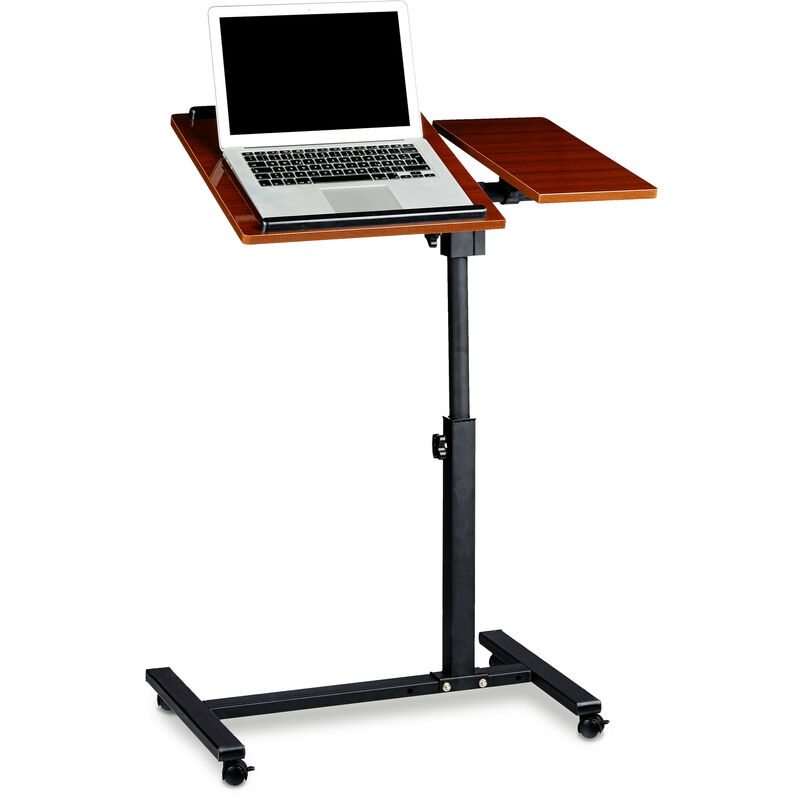 Relaxdays Table ordinateur portable hauteur réglable XL 95 x 60 x 40 cm bois support avec 4 roulettes tablettes rouge