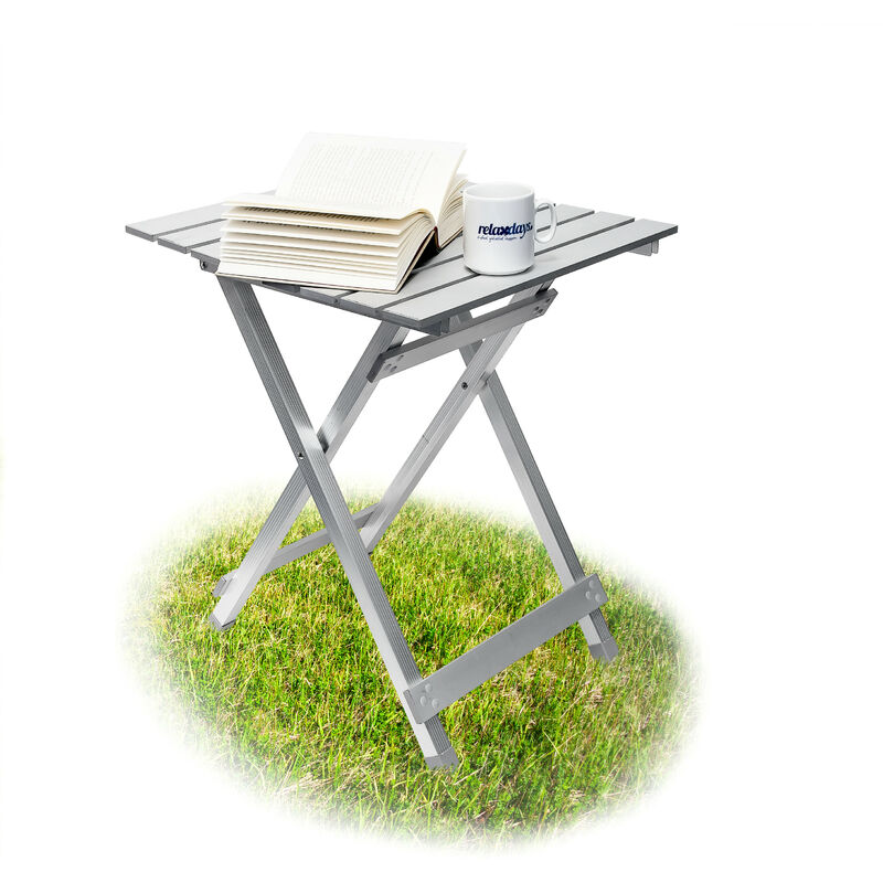 Relaxdays - Table pliante, résistante aux intempéries, HxLxP: 61 x 49,5 x 47,5 cm, pour le jardin, aluminium, argenté