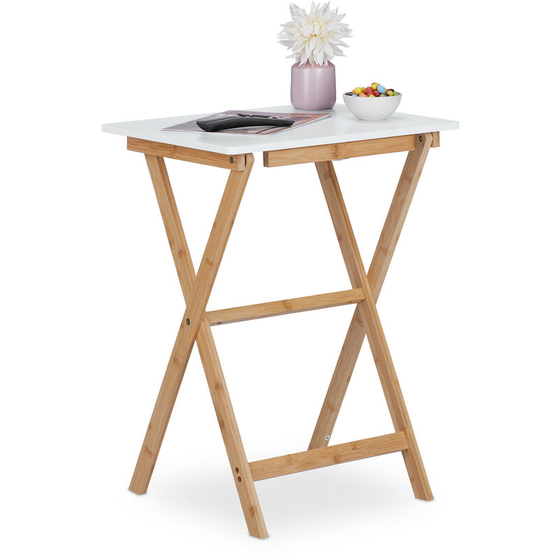 relaxdays - table pliante, bambou, hxlxp : 63 x 47,5 x 37 cm, peu encombrante, solide, guéridon de balcon, blanc-nature