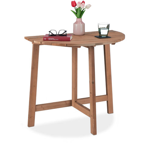 Relaxdays – Table pliante demi-lune 74x80x50 cm – Bois de sapin marron – Pliable pour petits espaces – Charge max 20 kg – Pour balcon et terrasse