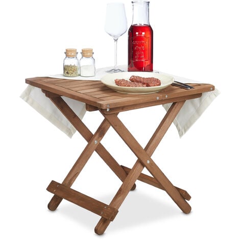 Relaxdays Table pliante en bois, pour salon, balcon et terrasse, robuste, console, HLP : 50 x 50 x 50 cm, marron