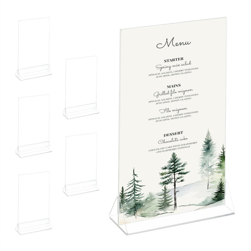 Relaxdays Table Stand, Set of 6, DIN A5, Wedding, for Menu Cards, Photos & Numbers, Acrylic Card Holder, Transparent