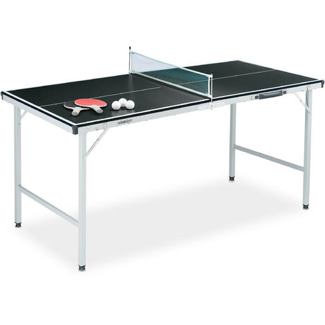Relaxdays Table tennis-de-table d’intérieur, pliant, lot, filet, 2 raquettes, 3 balles, HxLxP : 70 x 150 x 70 cm, noir