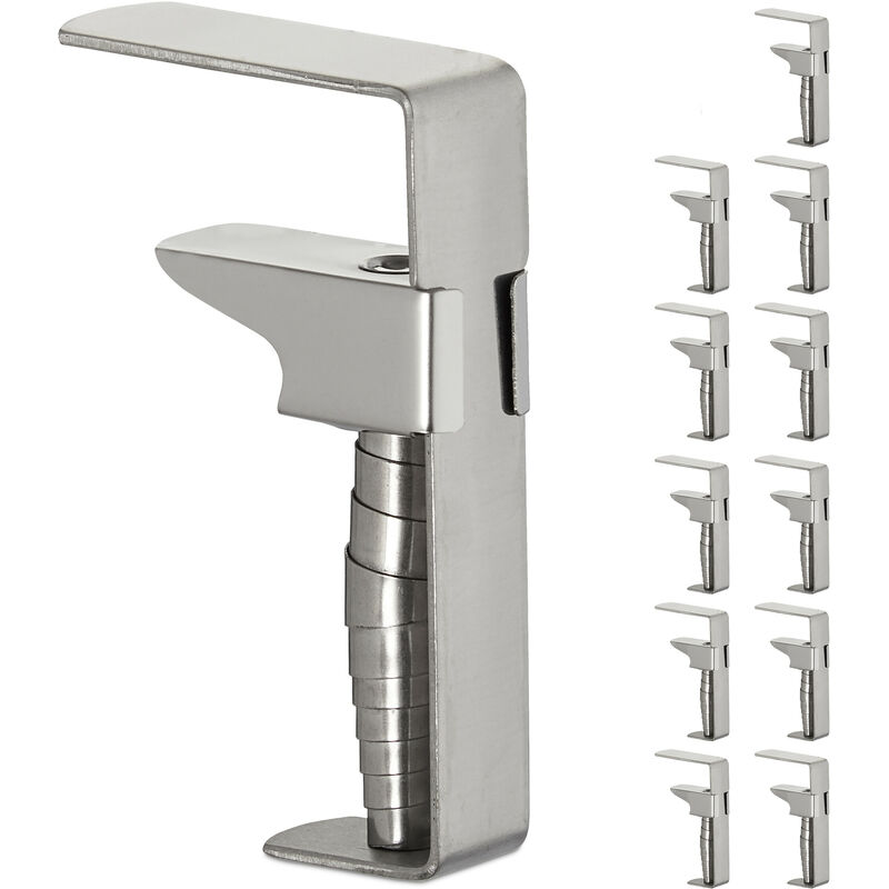 Relaxdays - Tablecloth Clamps, Set of 12, Adjustable Table Clips, Stainless Steel, For Tabletops Up to 4 cm Thick, Silver