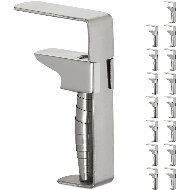 Tablecloth Clamps, Set of 16, Adjustable Table Clips, Stainless Steel, For Tabletops Up to 4 cm Thick, Silver - Relaxdays