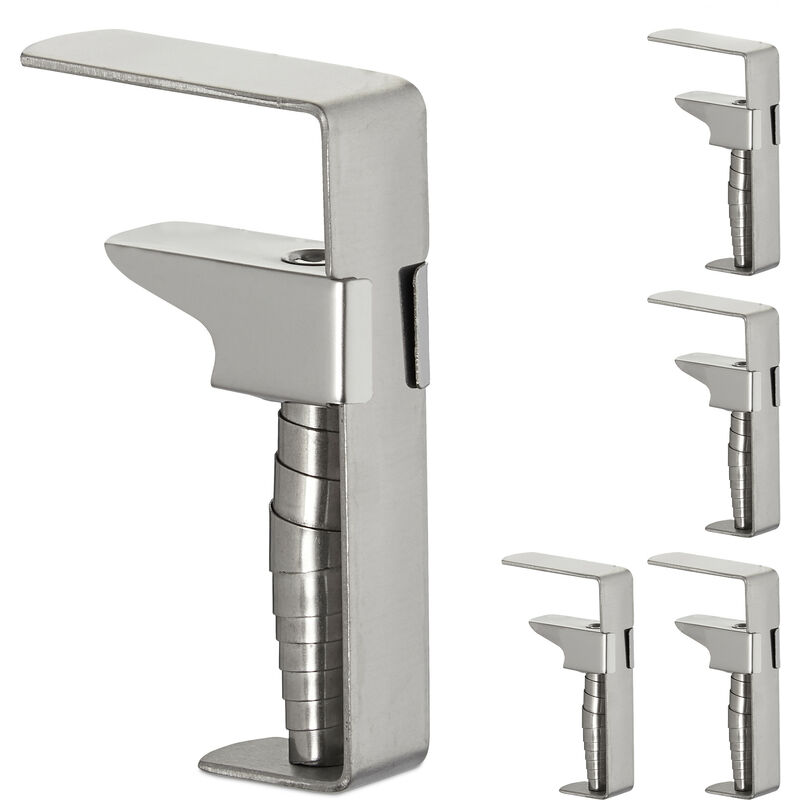 Relaxdays - Tablecloth Clamps, Set of 5, Adjustable Table Clips, Stainless Steel, For Tabletops Up to 4 cm Thick, Silver