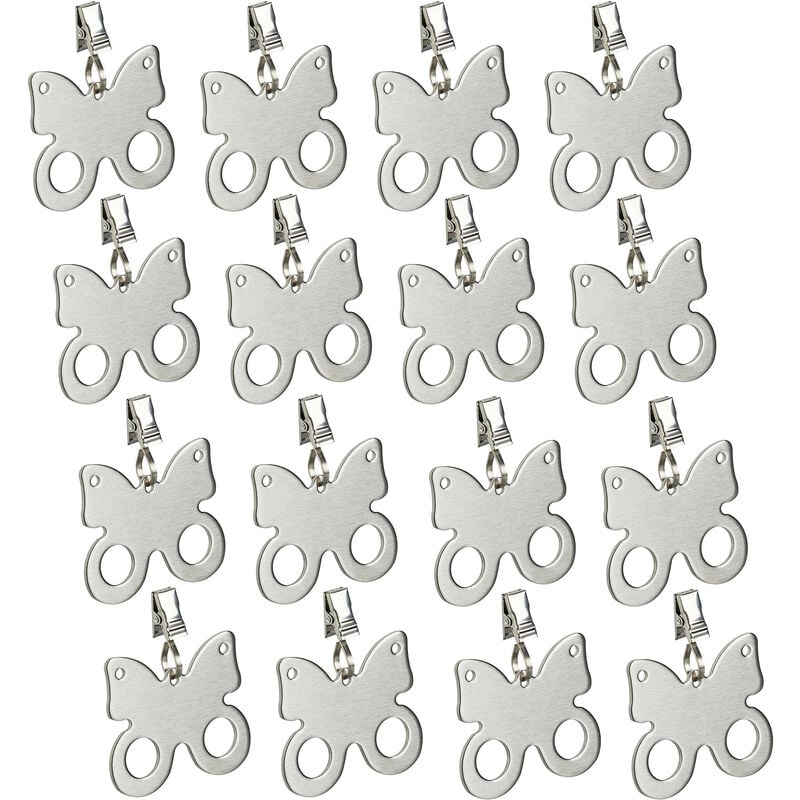 Tablecloth Weights, Set of 16, Butterfly Shape, Paperweight, Curtain Clip, Cinch Grip, Stainless Steel, Silver - Relaxdays