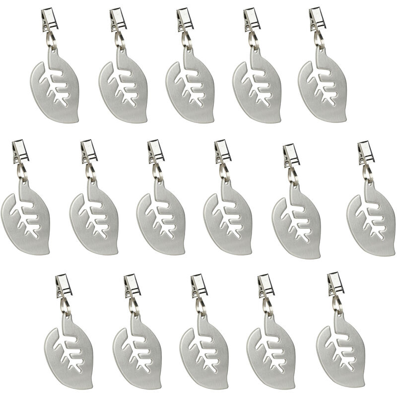 Tablecloth Weights, Set of 16, Leaf Design, Paperweight, Curtain Pin Clip, Cinch Grip, Stainless Steel, Silver - Relaxdays