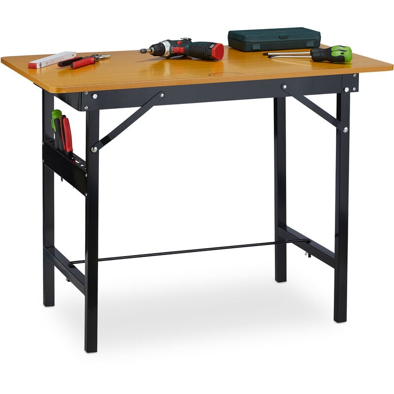 Tabli pliable, 76x100x60 cm, avec forme de rapporteur, supporte jusqu'à 100 kg, couleurs nature et noire - Relaxdays