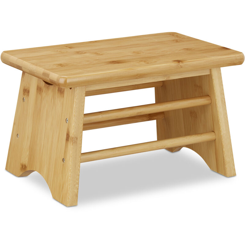 2x Tabouret, bambou, jusqu’à 100 kg, escabeau, siège enfants salle de bain, repose-pieds 20x33x21,5 cm, nature