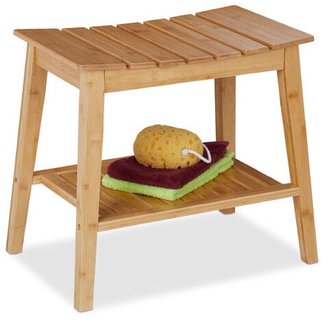 Relaxdays Tabouret de salle de bain avec étagère, banc en bambou, HxLxP: 45x51,5x34 cm, couloir & salle de bain, nature